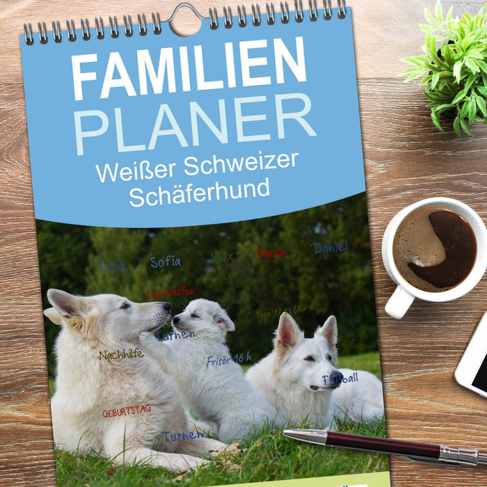 Weißer Schweizer Schäferhund - Ein Tag im Leben einer Hundefamilie (CALVENDO Familienplaner 2026)