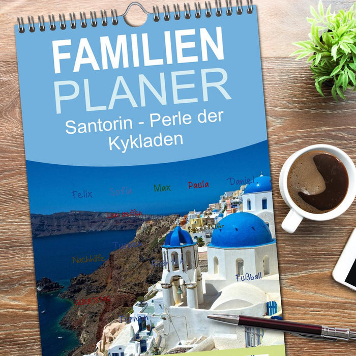 Santorin - Perle der Kykladen (CALVENDO Familienplaner 2026)
