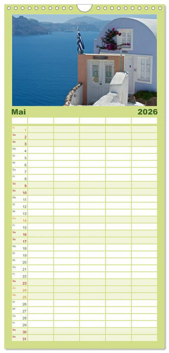 Santorin - Perle der Kykladen (CALVENDO Familienplaner 2026)
