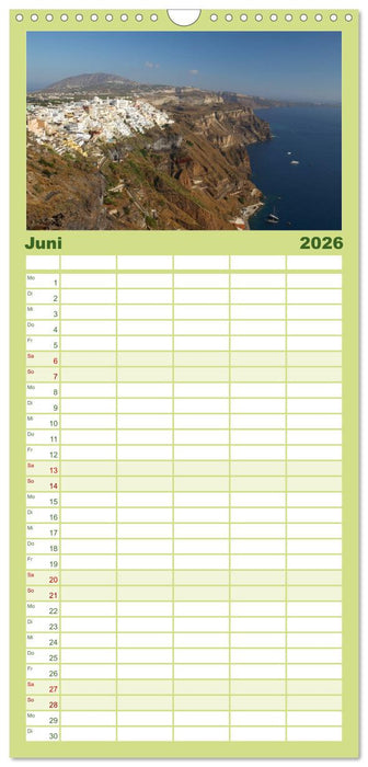 Santorin - Perle der Kykladen (CALVENDO Familienplaner 2026)