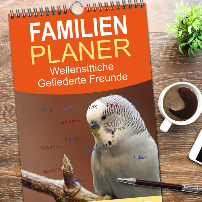 Wellensittiche - Gefiederte Freunde (CALVENDO Familienplaner 2026)