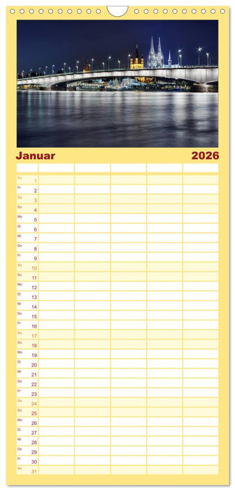 Köln dunkel bunt - Die Stadt in anderem Licht! (CALVENDO Familienplaner 2026)