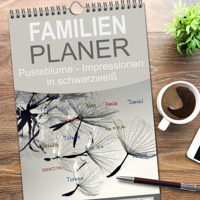 Pusteblume - Impressionen in schwarzweiß (CALVENDO Familienplaner 2026)