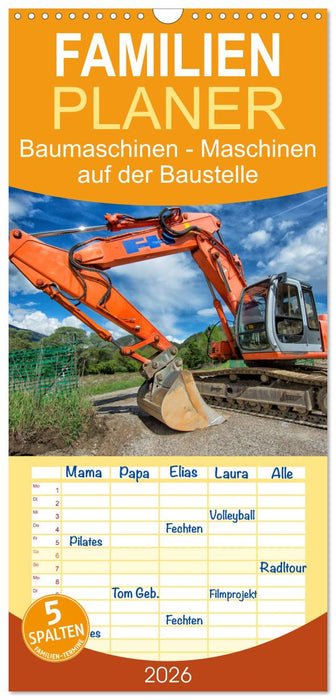 Baumaschinen - Maschinen auf der Baustelle (CALVENDO Familienplaner 2026)