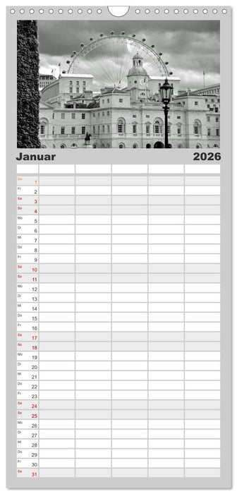 London in Schwarz-Weiß (CALVENDO Familienplaner 2026)
