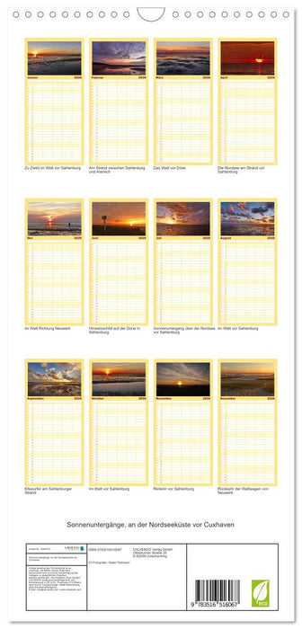 Sonnenuntergänge, an der Nordseeküste vor Cuxhaven (CALVENDO Familienplaner 2026)