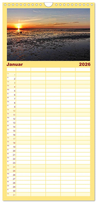Sonnenuntergänge, an der Nordseeküste vor Cuxhaven (CALVENDO Familienplaner 2026)