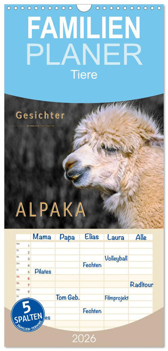 Alpaka Gesichter (CALVENDO Familienplaner 2026)