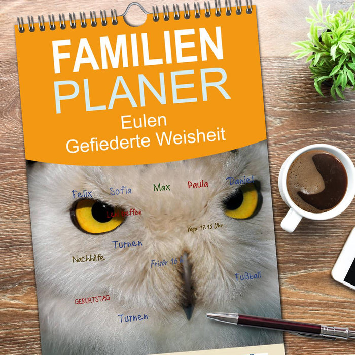 Eulen. Gefiederte Weisheit (CALVENDO Familienplaner 2026)