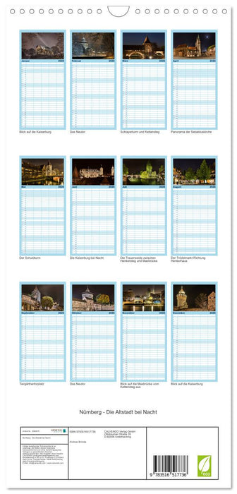 Nürnberg - Die Altstadt bei Nacht (CALVENDO Familienplaner 2026)