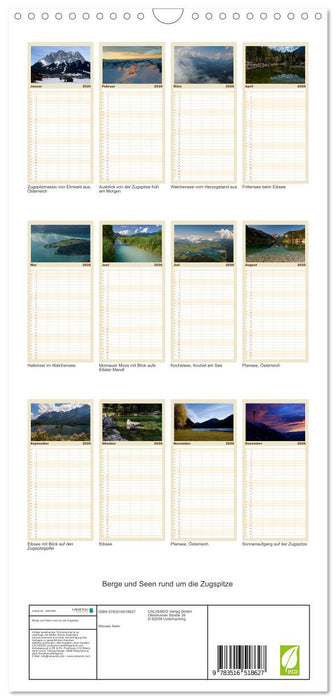 Berge und Seen rund um die Zugspitze (CALVENDO Familienplaner 2026)