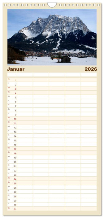 Berge und Seen rund um die Zugspitze (CALVENDO Familienplaner 2026)