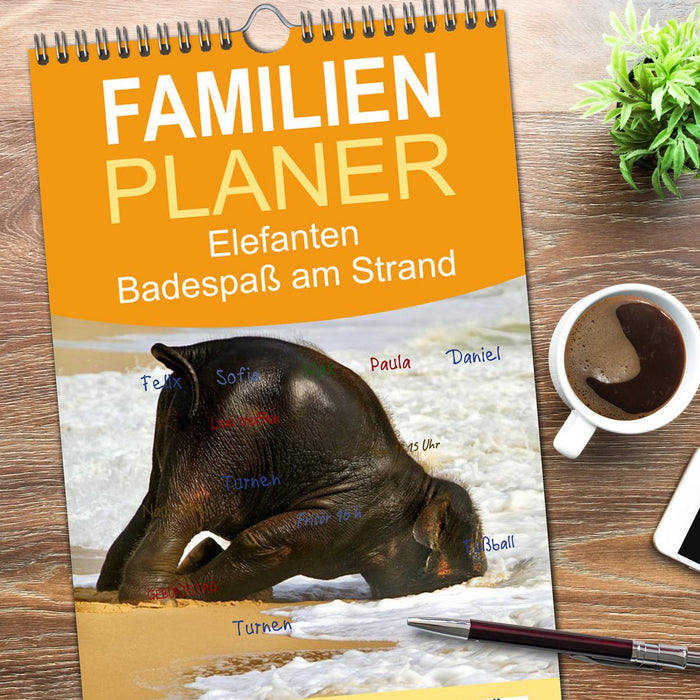 Elefanten. Badespaß am Strand (CALVENDO Familienplaner 2026)