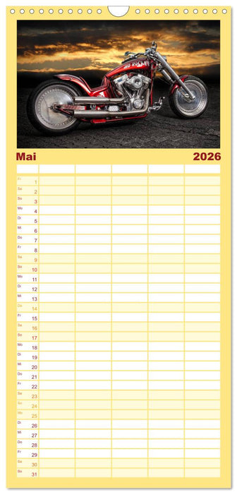 Motorrad-Träume – Chopper und Custombikes (CALVENDO Familienplaner 2026)