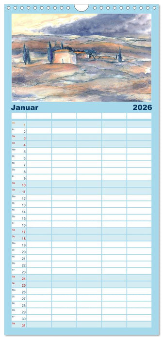 Toskana Aquarelle (CALVENDO Familienplaner 2026)