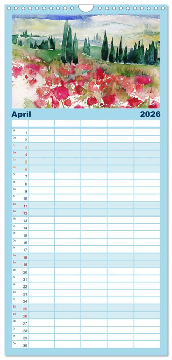 Toskana Aquarelle (CALVENDO Familienplaner 2026)
