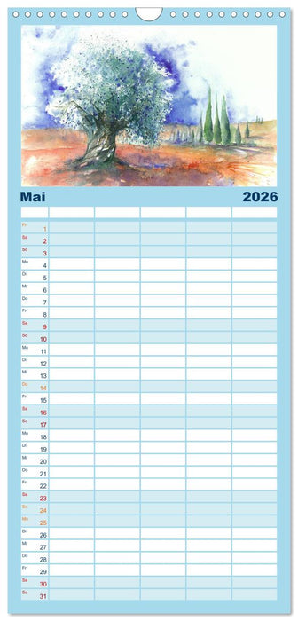 Toskana Aquarelle (CALVENDO Familienplaner 2026)