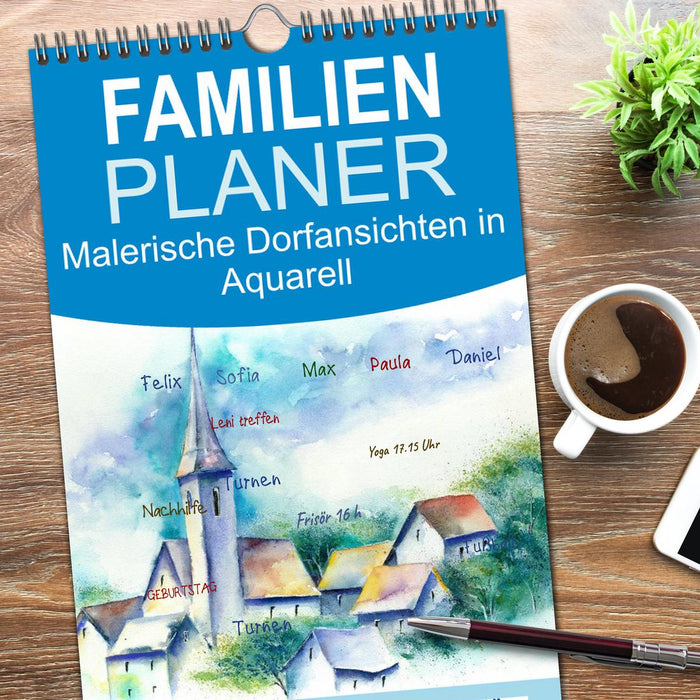 Malerische Dorfansichten in Aquarell (CALVENDO Familienplaner 2026)
