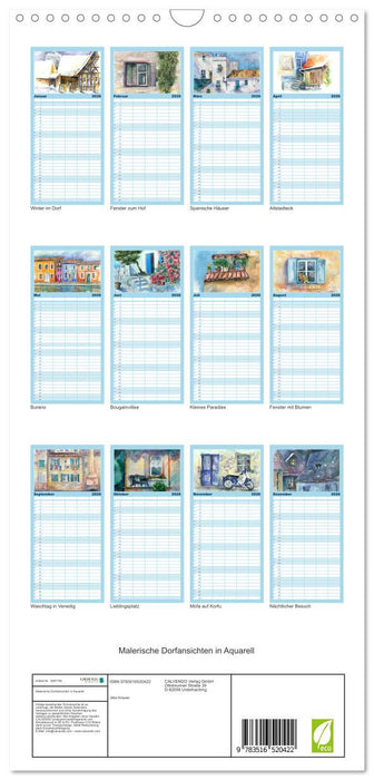 Malerische Dorfansichten in Aquarell (CALVENDO Familienplaner 2026)