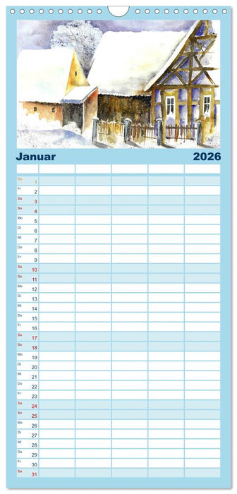 Malerische Dorfansichten in Aquarell (CALVENDO Familienplaner 2026)