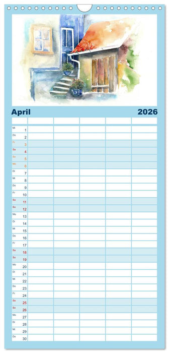 Malerische Dorfansichten in Aquarell (CALVENDO Familienplaner 2026)