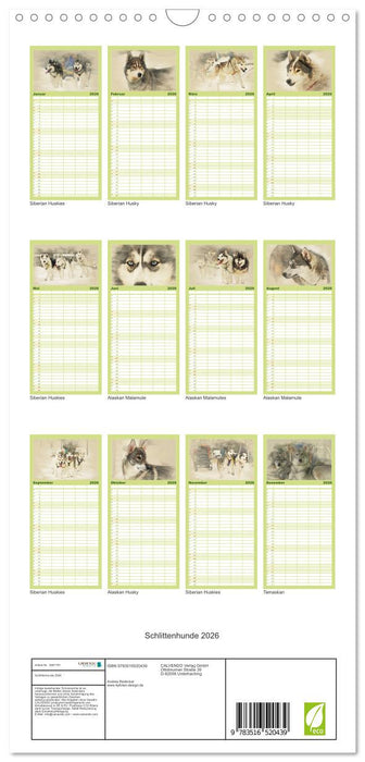 Schlittenhunde 2026 (CALVENDO Familienplaner 2026)
