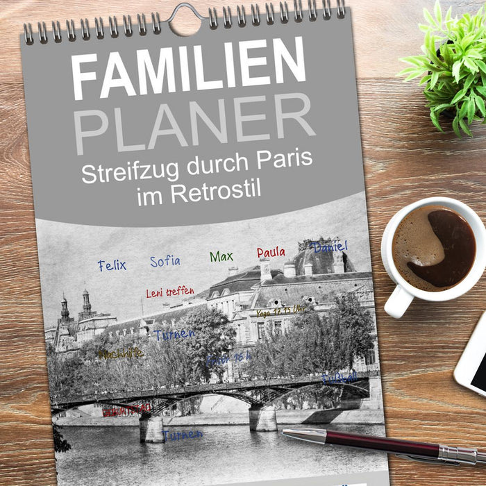 Streifzug durch Paris im Retrostil (CALVENDO Familienplaner 2026)