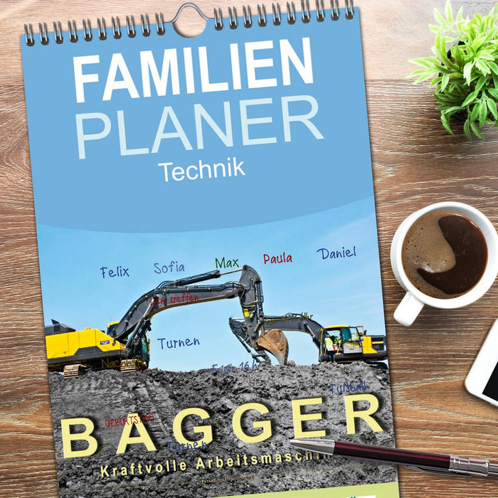 Bagger - kraftvolle Arbeitsmaschinen (CALVENDO Familienplaner 2026)