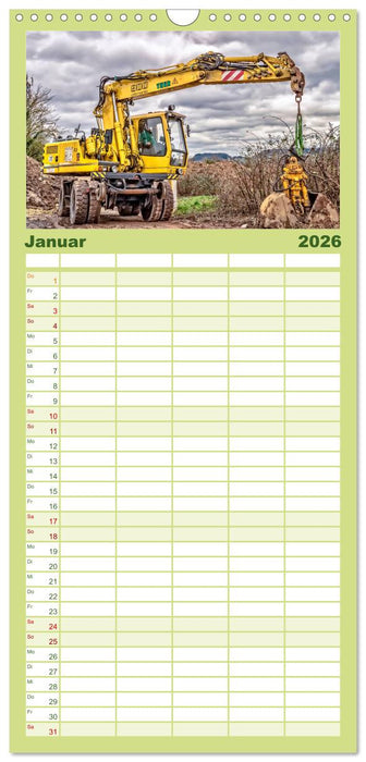 Bagger - kraftvolle Arbeitsmaschinen (CALVENDO Familienplaner 2026)