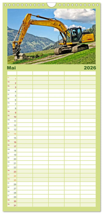 Bagger - kraftvolle Arbeitsmaschinen (CALVENDO Familienplaner 2026)