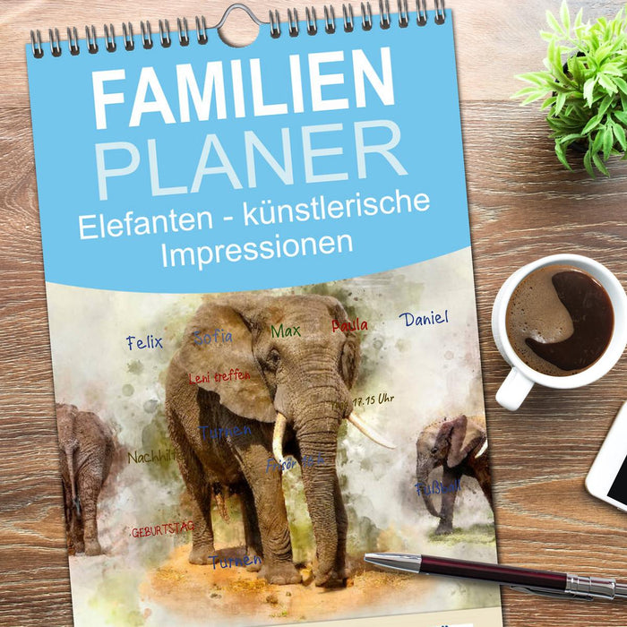 Elefanten - künstlerische Impressionen der größten noch lebenden Landtiere (CALVENDO Familienplaner 2026)