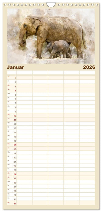 Elefanten - künstlerische Impressionen der größten noch lebenden Landtiere (CALVENDO Familienplaner 2026)