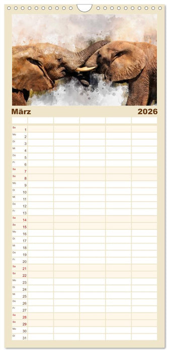 Elefanten - künstlerische Impressionen der größten noch lebenden Landtiere (CALVENDO Familienplaner 2026)