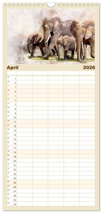 Elefanten - künstlerische Impressionen der größten noch lebenden Landtiere (CALVENDO Familienplaner 2026)