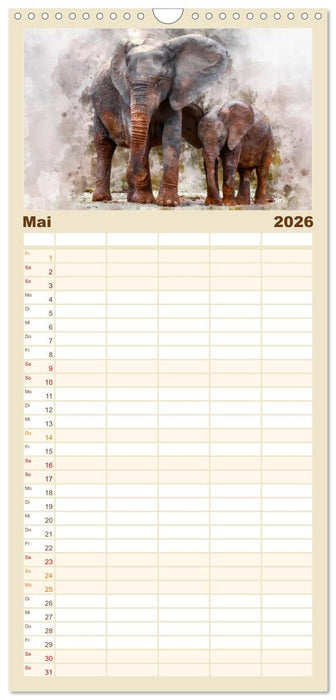 Elefanten - künstlerische Impressionen der größten noch lebenden Landtiere (CALVENDO Familienplaner 2026)