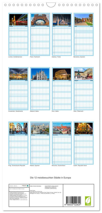 Die 12 meistbesuchten Städte in Europa (CALVENDO Familienplaner 2026)