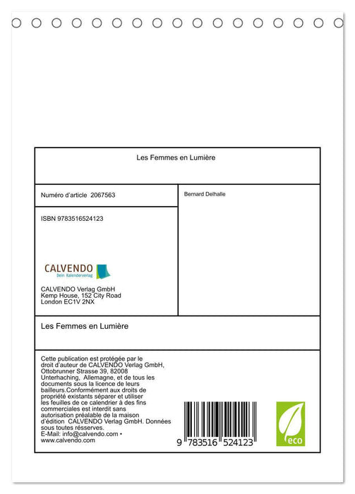 Les Femmes en Lumière (CALVENDO Calendrier mensuel 2026)