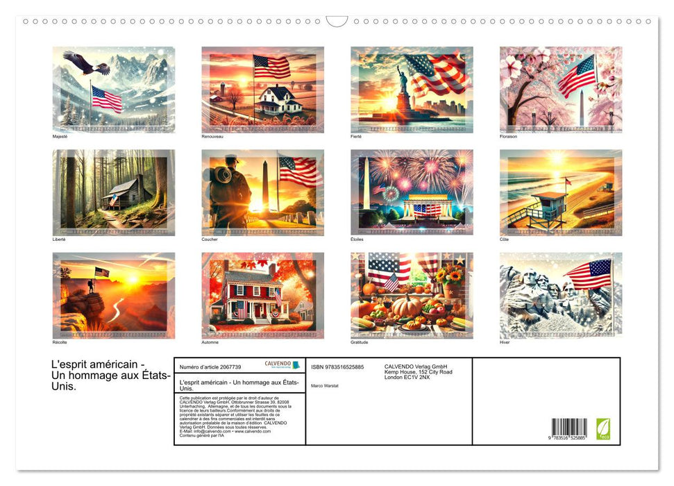 L'esprit américain - Un hommage aux États-Unis. (CALVENDO Calendrier mensuel 2026)