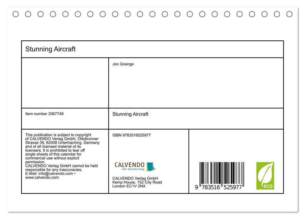 Stunning Aircraft (CALVENDO Monthly Calendar 2026)
