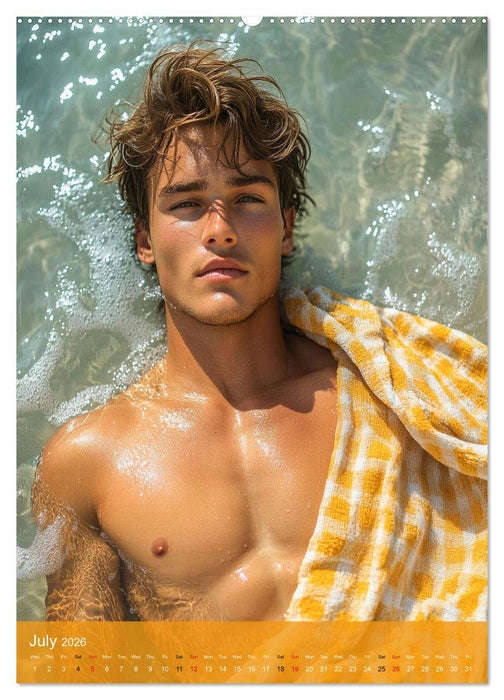 Shoreline Seduction - Sexy Guys at the Beach (CALVENDO Premium-Calendar 2026)