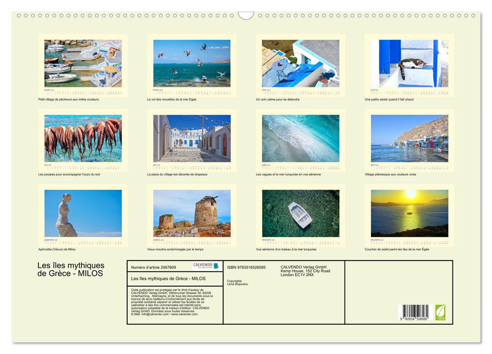 Les îles mythiques de Grèce - MILOS (CALVENDO Calendrier mensuel 2026)