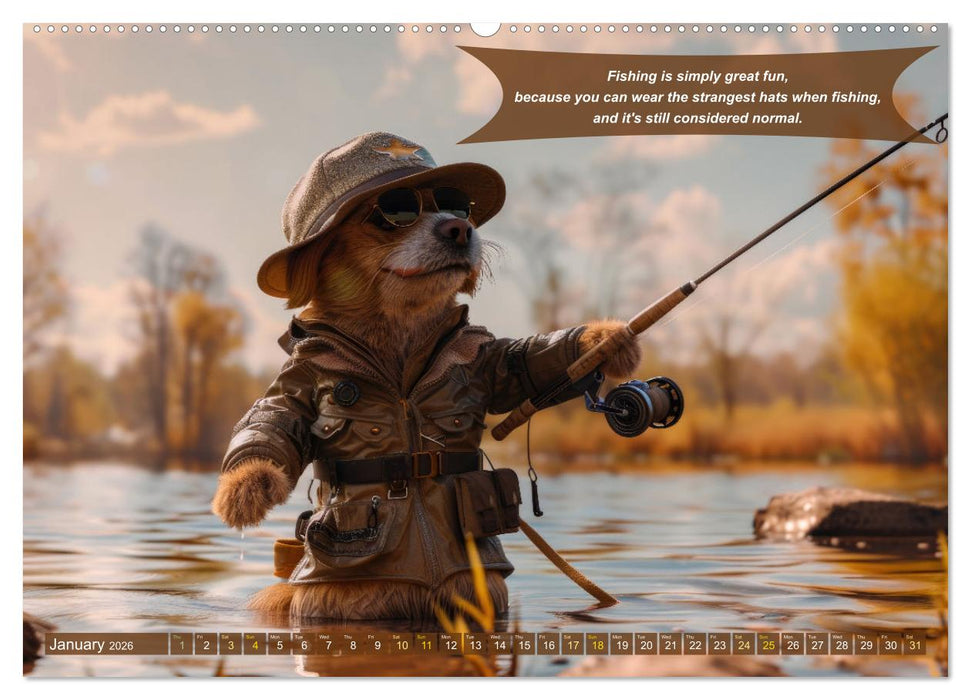 Funny charming animals as fishermen (CALVENDO Monthly Calendar 2026)