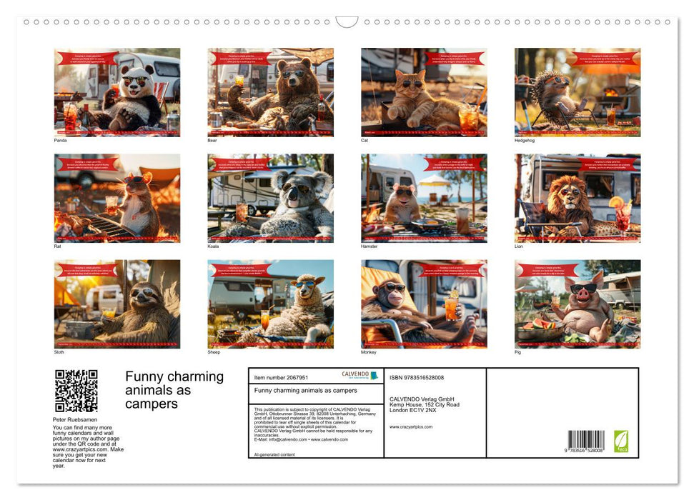 Funny charming animals as campers (CALVENDO Monthly Calendar 2026)