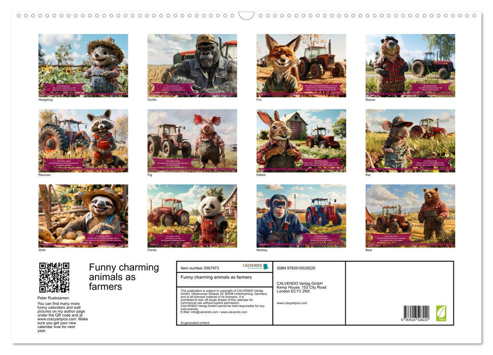 Funny charming animals as farmers (CALVENDO Monthly Calendar 2026)