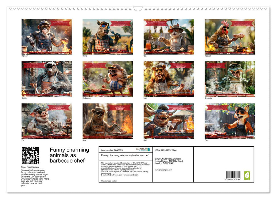 Funny charming animals as barbecue chef (CALVENDO Monthly Calendar 2026)