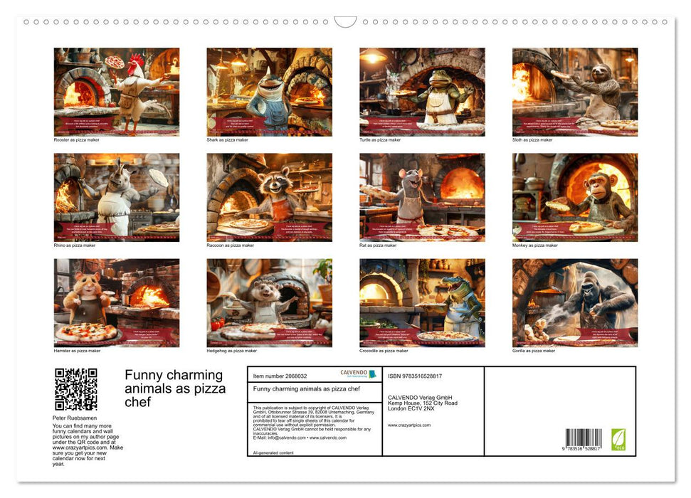 Funny charming animals as pizza chef (CALVENDO Monthly Calendar 2026)