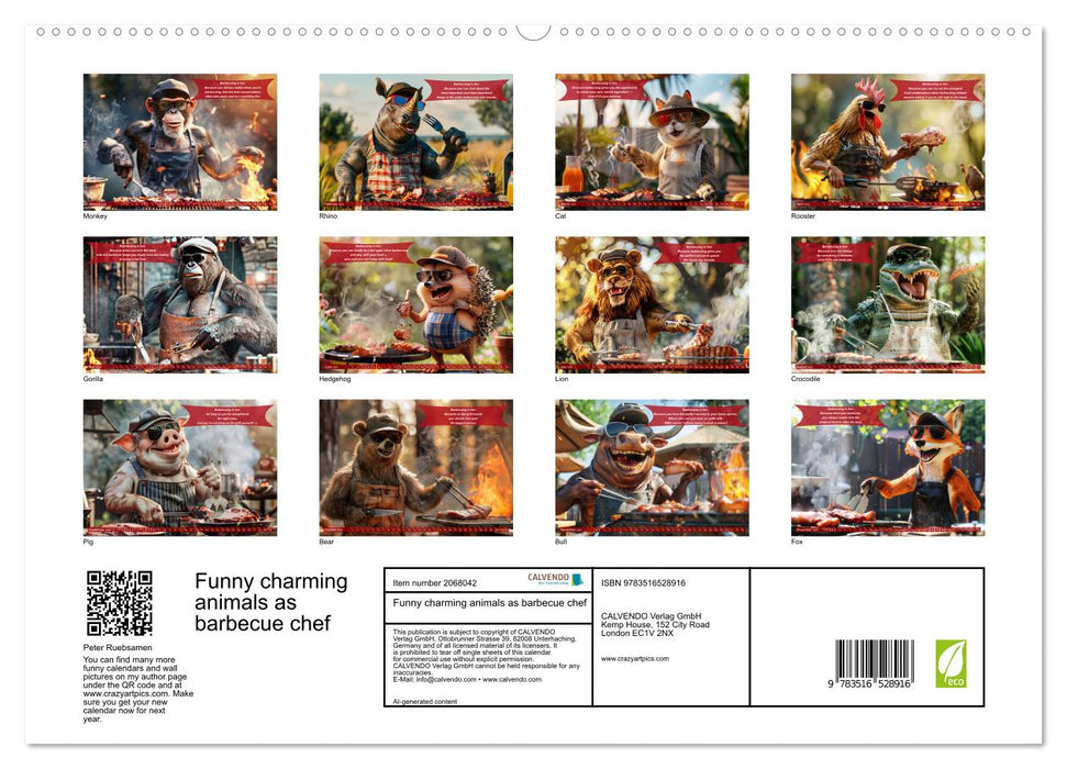 Funny charming animals as barbecue chef (CALVENDO Premium-Calendar 2026)