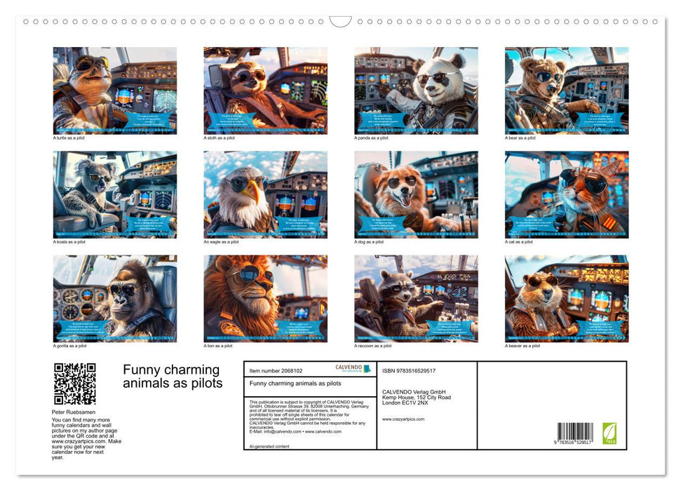 Funny charming animals as pilots (CALVENDO Monthly Calendar 2026)