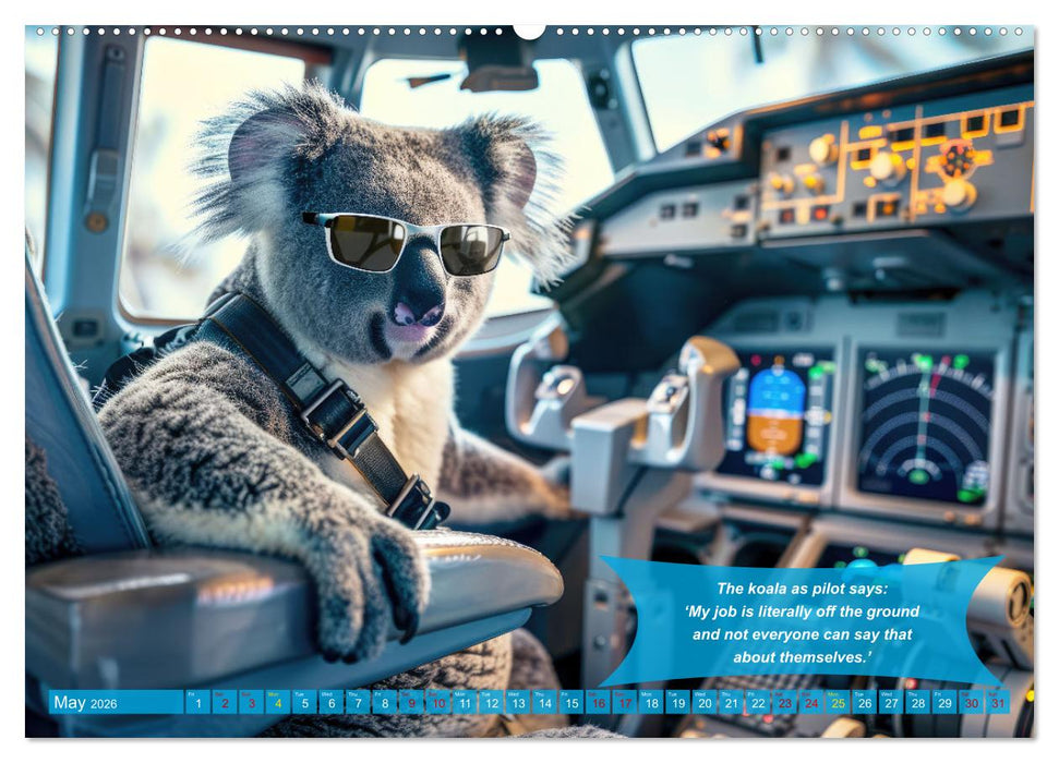 Funny charming animals as pilots (CALVENDO Monthly Calendar 2026)