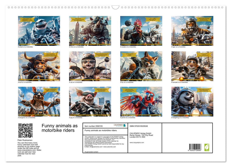Funny animals as motorbike riders (CALVENDO Monthly Calendar 2026)